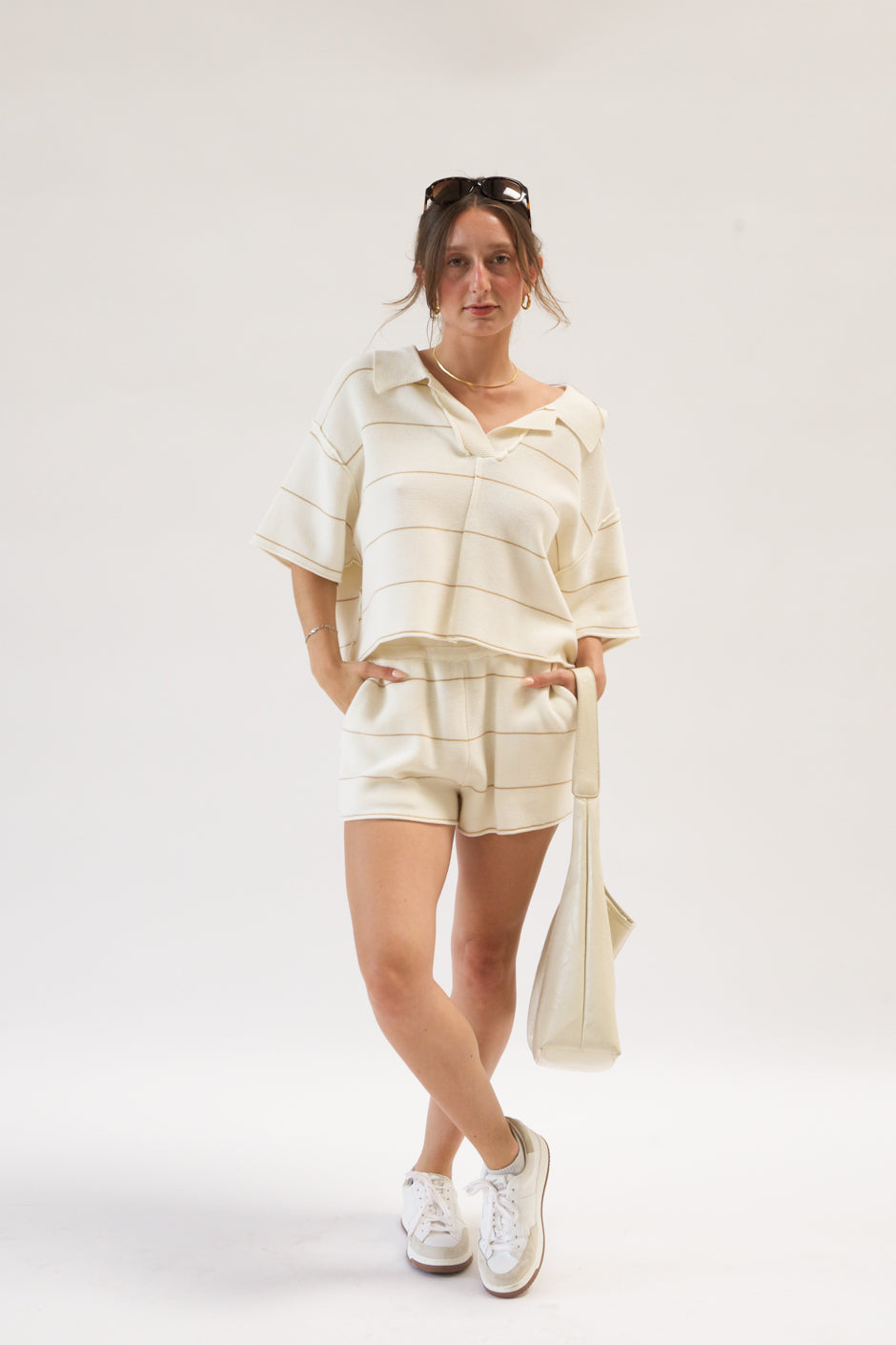 KERRY CREAM STRIPED SHORTS SET