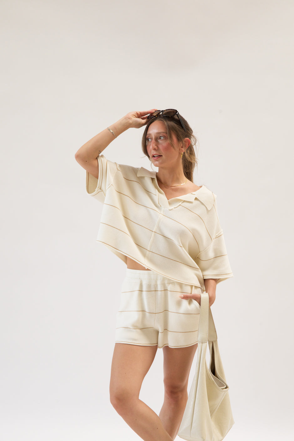 KERRY CREAM STRIPED SHORTS SET