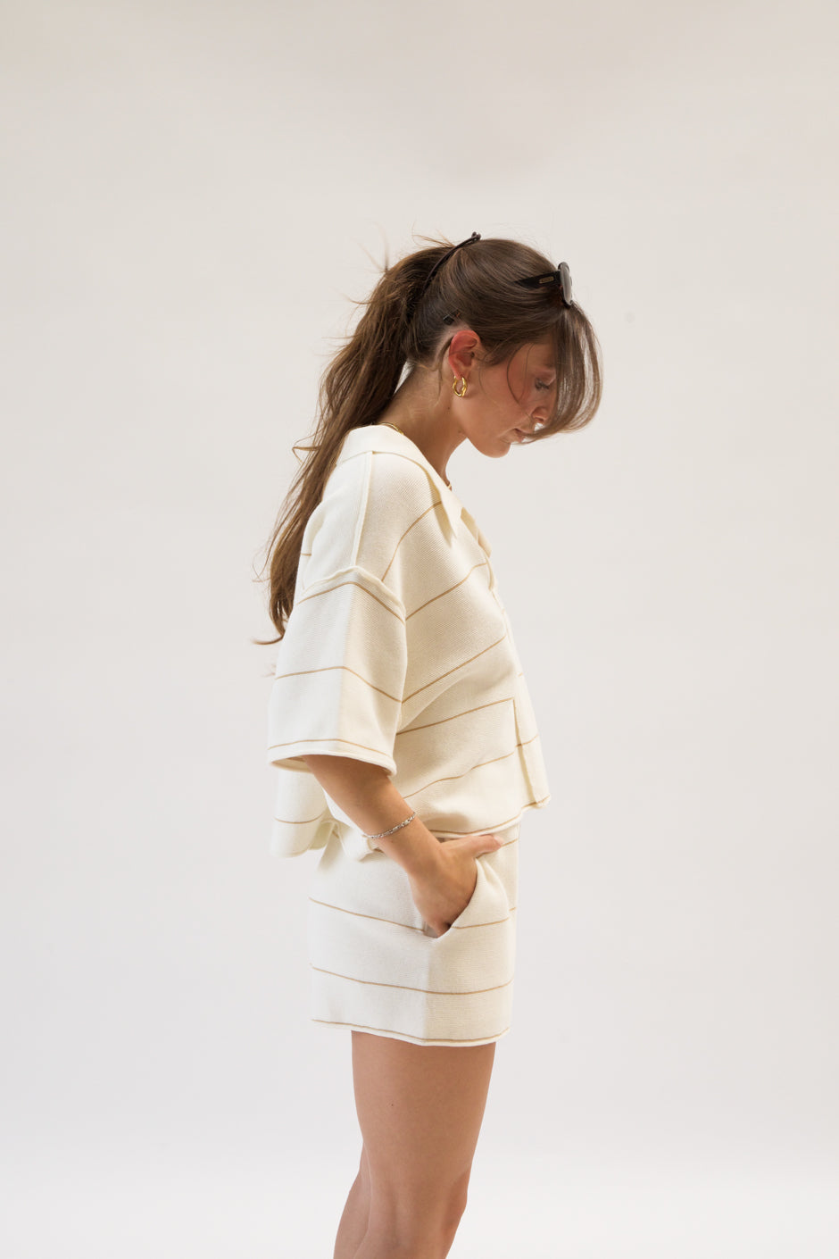 KERRY CREAM STRIPED SHORTS SET