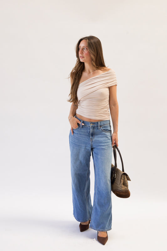 ELLIE ECRU ONE SHOULDER TOP